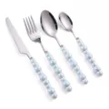 Set di posate in acciaio inox con manico in ceramica perlata azzurro chiaro - Set di 4 Pezzi / Blu