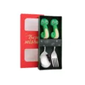 Süßes Cartoon Schlange Kinder Löffel und Gabel Set Edelstahl Besteck Geschenkbox - 2 Stk. - Rote Box Silber