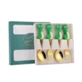 Edelstahl Besteckset mit süßem Schlangen Cartoon Design und grünem Geschenkkarton. - 4 Stk. - Grüne Box Gold