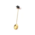 Goldener Edelstahl Dessertloeffel mit suessem schwarzem Katzen und Besen Design Geschenk. - Besen- & Schwarze-Katze-Löffel