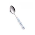 Cucchiaio in acciaio inossidabile con manico in ceramica perlata azzurra, design elegante. - Cucchiaio da Tavola / Blu