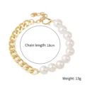 Elegante pulsera de perlas barrocas y cadena de eslabones dorados, 18cm largo, 13g - Estilo Media Cadena NK (S2003-20)
