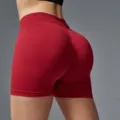 Red high-waist seamless scrunch butt yoga shorts for women workout fitness training - Scarlett Red
