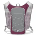 Hydration backpack in purple and grey, lightweight sports daypack with breathable mesh straps. - Deep purple