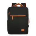Business casual laptop backpack with multi-layer storage, black and brown design for daily use. - Black