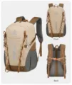 Durable khaki outdoor backpack with breathable mesh design, multiple straps, and large capacity. - Khaki