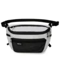 Grid pattern fanny pack, stylish casual crossbody waist bag with front mesh pocket. - White