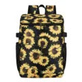 Black sunflower print cooler backpack large capacity outdoor picnic camping insulated travel bag - Sunflower