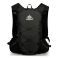 Black running hydration backpack with breathable mesh straps and bungee cords for outdoor sports. - Backpack With Poles Bag And White Water Bladder / Black