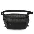 Black grid crossbody bag, lightweight outdoor sling pack with front mesh pocket and adjustable strap. - Black