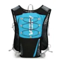 Blauer und schwarzer Laufrucksack Marathon Sport Weste Stil atmungsaktives Mesh Design Variante - Rucksack + 500ML Flasche + 1,5L Blaue Trinkblase / Schwarz mit Blau