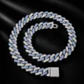 Glitzerndes 13mm Cuban Kette Haustierhalsband aus Metall mit Strass für Hunde und Katzen. - 18cm / Silber Blau & Weißer Strass