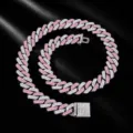 Detailansicht des 13mm Strass Kubakette Haustierhalsbands, glänzende Legierung Hundekette - 18cm / Silber Rosa Weiß