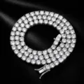 Detailed view of 5mm hip-hop tennis necklace with cubic zirconia in shiny silver finish. - 5mm Tennis Chain / 20 inch / Silver