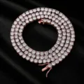 Detailed view of the 5mm rose gold hip-hop tennis chain with sparkling cubic zirconia stones. - 5mm Tennis Chain / 20 inch / Rose Gold