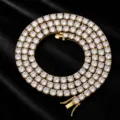 Men hip hop tennis chain 5mm brass cubic zirconia necklace stylish sparkling jewelry accessory - 5mm Tennis Chain / 20 inch / Gold