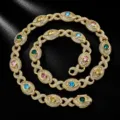 Detailansicht der herren hiphop goldkette, 15mm unendlichkeitszeichen augen zirkonia. - 16 Zoll (14MM) / Gold Mehrfarbiger Zirkonia