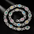 Herren Hip Hop Vollzirkonia Unendlichkeit böser Blick Halskette eisgekühlte Zirkon Kette Schmuck - 16 Zoll (14MM) / Silber Mehrfarbiger Zirkonia