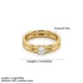 Detailed view of french double layer ring with sparkling single diamond, 304L stainless steel. - Size 6 / Round Cut Style (JZ562)
