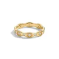 Gold wavy diamond ring featuring alternating flower settings and sparkling stones for stacking. - Size 6 / White Rhinestone