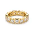Close-up detail of the gold heart-shaped cubic zirconia eternity ring, shining brightly. - Size 6 / Heart Cut Eternity Style (JZ491)