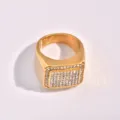 European style gold plated stainless steel square rhinestone ring for women and men daily wear - Size 7 / Gold