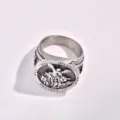 Men vintage stainless steel St Michael archangel ring religious signet ring jewelry piece - Size 7 / Silver