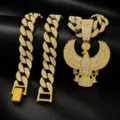 Collier de chaine cubaine glacee couleur or hip-hop pour hommes avec pendentif aigle egyptien ancien - Chaîne Cubaine de 18 Pouces / Or