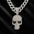 Men hip hop rhinestone skull pendant necklace European American retro street style jewelry - Pendant with Cuban Chain / 22 Inch / Silver