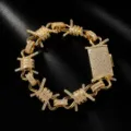 Bracciale uomo catena filo spinato oro hip hop punk pieno strass gioielli di tendenza - 7" / Oro
