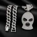 Iced Out Ski Masker Hanger Ketting Heren Hip Hop Strass Cubaanse Schakelketting Sieraden - Zilveren Hanger met Cubaanse Ketting / 18 inch