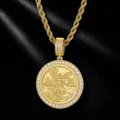 Herren Hip Hop Goldmünze Anhänger Halskette mit Zirkonia und gedrehter Kordelkette Stil - Mit Edelstahls Seilkette / Gold