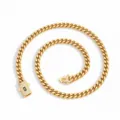 Goldfarbene Edelstahl Cuban Link Kette Halskette mit Zirkon Schloss Verschluss fur Herren - 6 Zoll / Gold