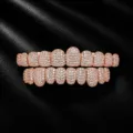 Micro-paved 8A Zirconia Rose Gold Hip-Hop Grillz detail view, perfect for party and fashion style. - Full Teeth Set / Rose Gold