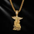 Collier pendentif ange San Miguel couleur or style hip hop pour homme avec des zircons. - Avec Chaîne Corde / Or