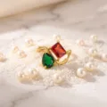 Exquisite detail view of the luxury gold-plated titanium steel ring with birthstones. - Size 6 / Birthstone - January