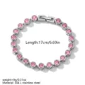 Stalen tennisarmband roze zirkoon, 17cm dagelijkse stijl, elegant dames sieraad. - Zilver