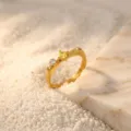 Minimalist 18k gold titanium steel flat ring with yellow gemstone and clear diamond detail. - Size 6 / Yellow Square Gemstone / Gold