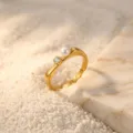 Minimalist 18k gold plated titanium steel ring featuring elegant pearl and sparkling zircon detail. - Size 6 / Pearl / Gold