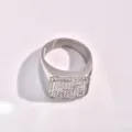 Fashion square pave rhinestone titanium steel ring, stylish men's chunky statement jewelry. - Size 7 / Silver