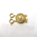 Detailed shot of gold-plated brass floral hollow layered necklace bracelet clasp connector. - Double Ring in Gold Color