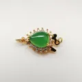 Gold-plated micro-pave green jade fishhook clasp for DIY pearl necklace and bracelet jewelry. - Gold