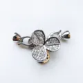 Detailed view of clover rhinestone jewelry clasp accessory for pearl necklaces and bracelets. - Three-Leaf Clover Double Clasp / Silver