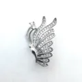 Close-up detail of silver paved rhinestone feather necklace clasp jewelry accessory component. - White Gold