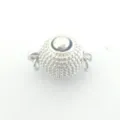 Silver tone ball jewelry clasp detail shot showing textured surface and connector rings. - Textured Ball White