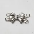 Silver bow jewelry clasp multi strand pearl necklace connector DIY metal accessory - Double Ring Bow / White Gold
