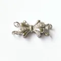 Silver bow multi strand necklace clasp double row cubic zirconia jewelry connector finding - Double Rings / White Gold