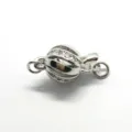 Silver hollow rhinestone ball clasp detail for DIY pearl necklace and bracelet jewelry making. - 8mm / White Gold