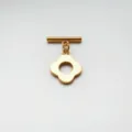 Gold stainless steel four leaf clover OT clasp detail view for DIY pearl necklace connection. - Gold Clover