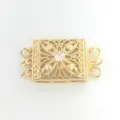 Gold multi strand necklace clasp filigree connector detailed jewelry finding component - 3 Rows / Gold